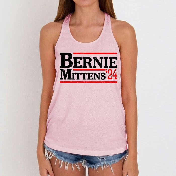 Funny Vote Bernie & Mittens 2024 Logo Women's Knotted Racerback Tank