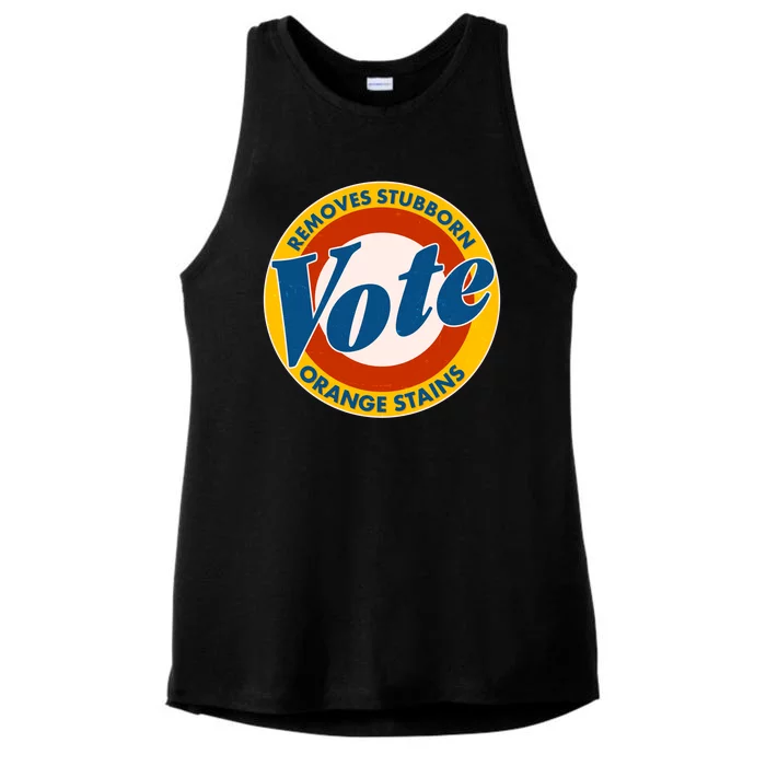 Funny VOTE Removes Stubborn Orange Stains Ladies Tri-Blend Wicking Tank