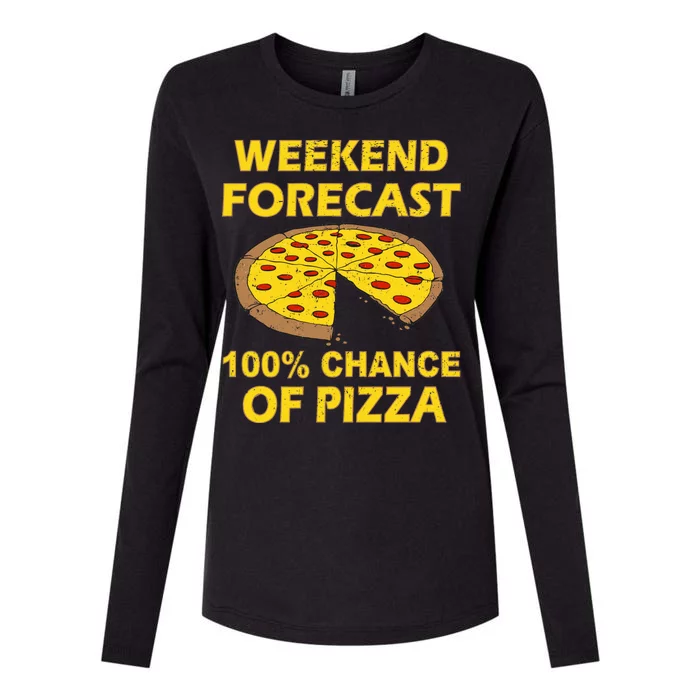 Funny Weekend Forecast 100 Percent Chance Of Pizza Womens Cotton Relaxed Long Sleeve T-Shirt