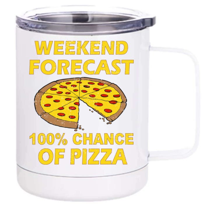 Funny Weekend Forecast 100 Percent Chance Of Pizza Front & Back 12oz Stainless Steel Tumbler Cup