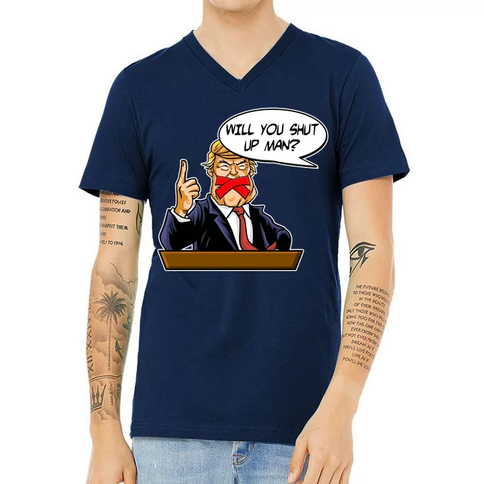 Funny Will You Shut Up Man Biden vs Trump Debate Comic V-Neck T-Shirt