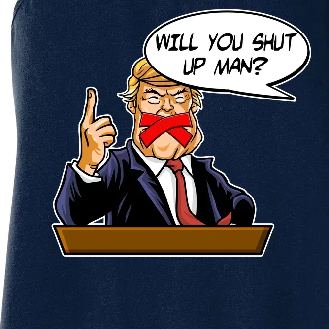 Funny Will You Shut Up Man Biden vs Trump Debate Comic Women's Racerback Tank