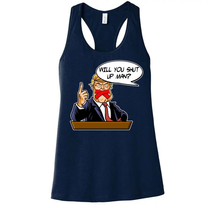 Funny Will You Shut Up Man Biden vs Trump Debate Comic Women's Racerback Tank