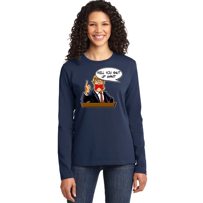 Funny Will You Shut Up Man Biden vs Trump Debate Comic Ladies Long Sleeve Shirt