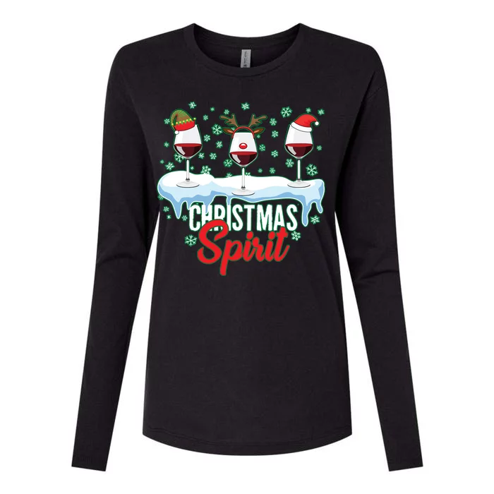 Funny Wine Christmas Spirit Womens Cotton Relaxed Long Sleeve T-Shirt