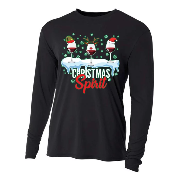 Funny Wine Christmas Spirit Cooling Performance Long Sleeve Crew