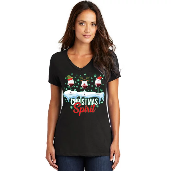 Funny Wine Christmas Spirit Women's V-Neck T-Shirt