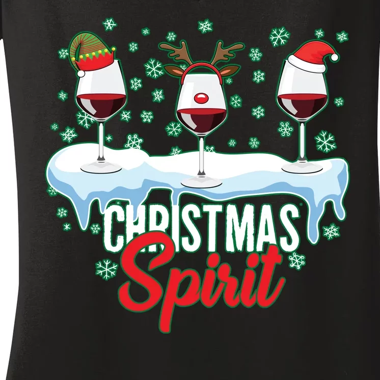 Funny Wine Christmas Spirit Women's V-Neck T-Shirt