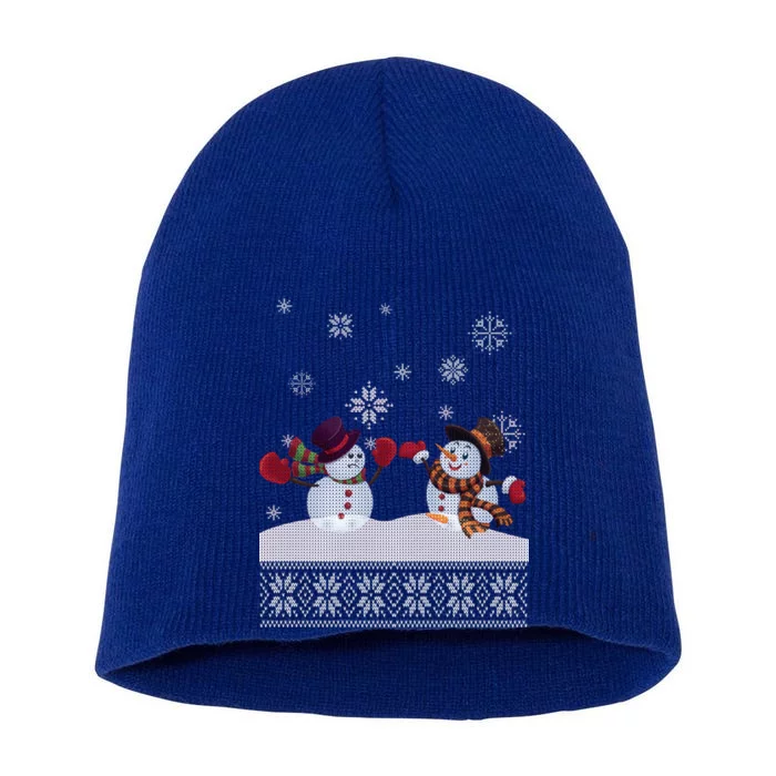 Funny Winter Snowman Ugly Christmas Short Acrylic Beanie