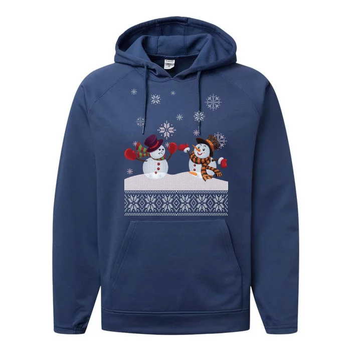 Funny Winter Snowman Ugly Christmas Performance Fleece Hoodie