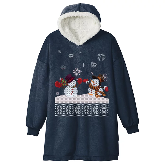 Funny Winter Snowman Ugly Christmas Hooded Wearable Blanket