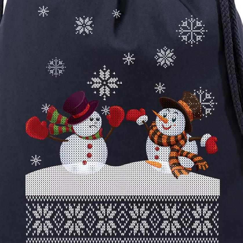 Funny Winter Snowman Ugly Christmas Drawstring Bag