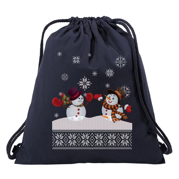 Funny Winter Snowman Ugly Christmas Drawstring Bag