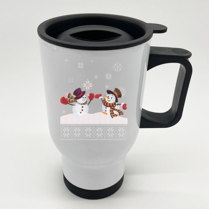 Funny Winter Snowman Ugly Christmas Front & Back Stainless Steel Travel Mug