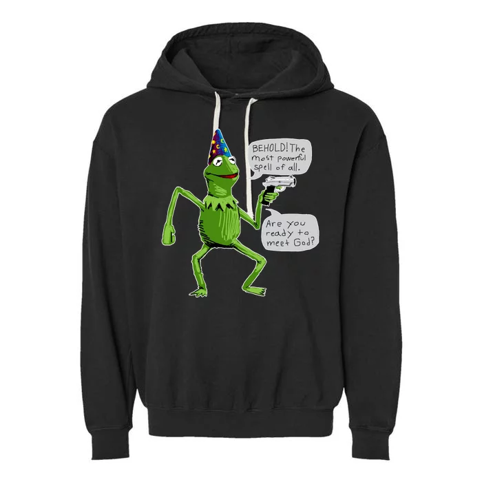 Funny Wizard Kermit Meme Garment-Dyed Fleece Hoodie