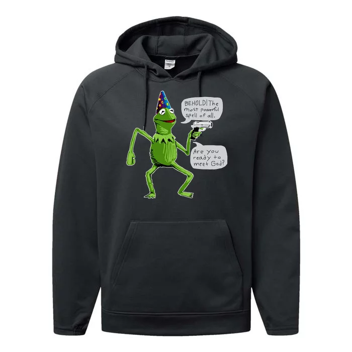 Funny Wizard Kermit Meme Performance Fleece Hoodie