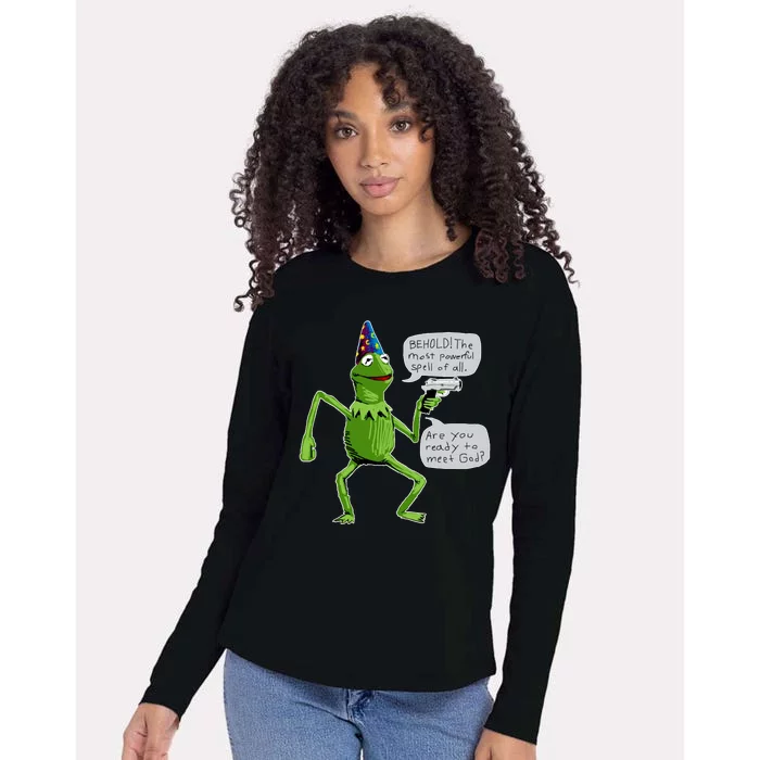 Funny Wizard Kermit Meme Womens Cotton Relaxed Long Sleeve T-Shirt