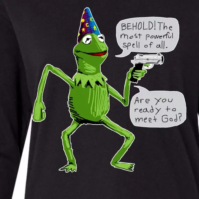 Funny Wizard Kermit Meme Womens Cotton Relaxed Long Sleeve T-Shirt