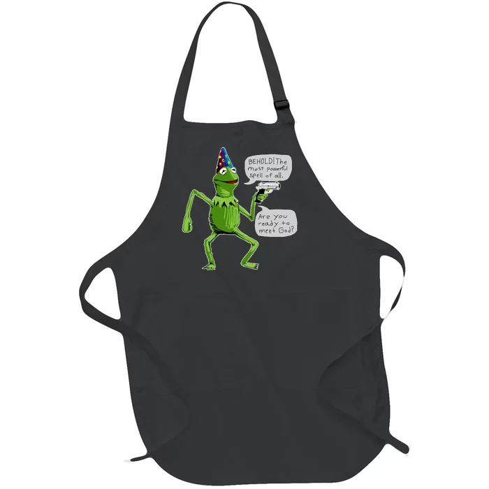 Funny Wizard Kermit Meme Full-Length Apron With Pocket