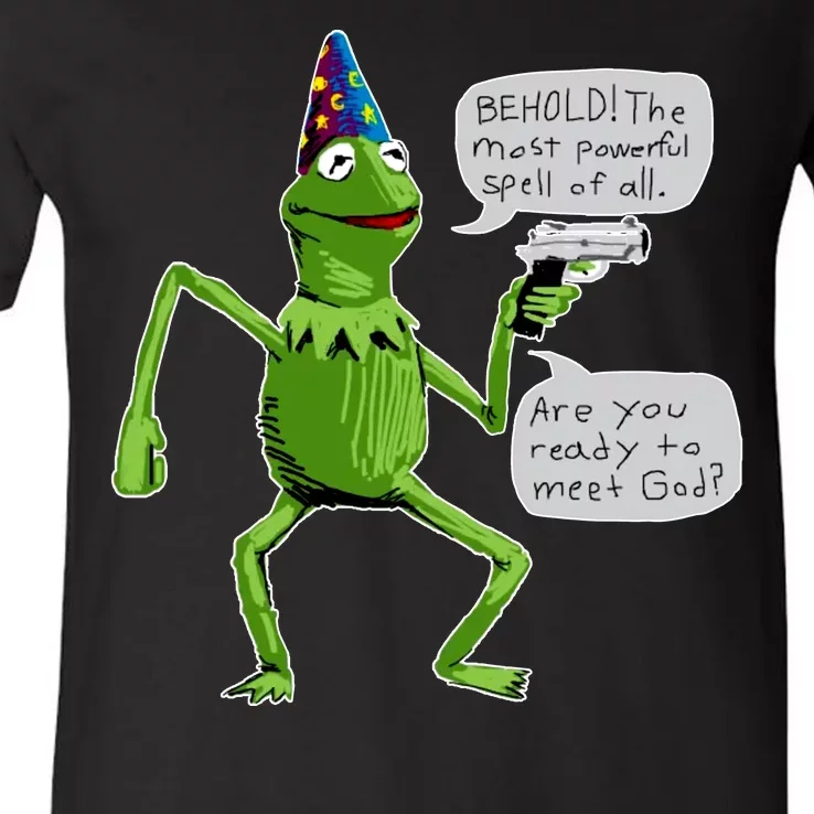 Funny Wizard Kermit Meme V-Neck T-Shirt