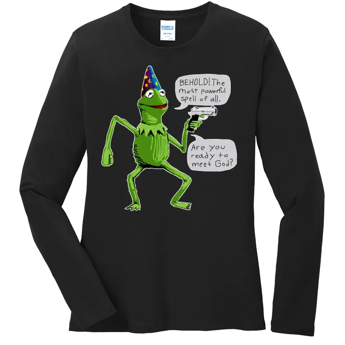 Funny Wizard Kermit Meme Ladies Long Sleeve Shirt