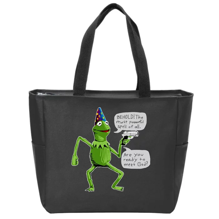 Funny Wizard Kermit Meme Zip Tote Bag