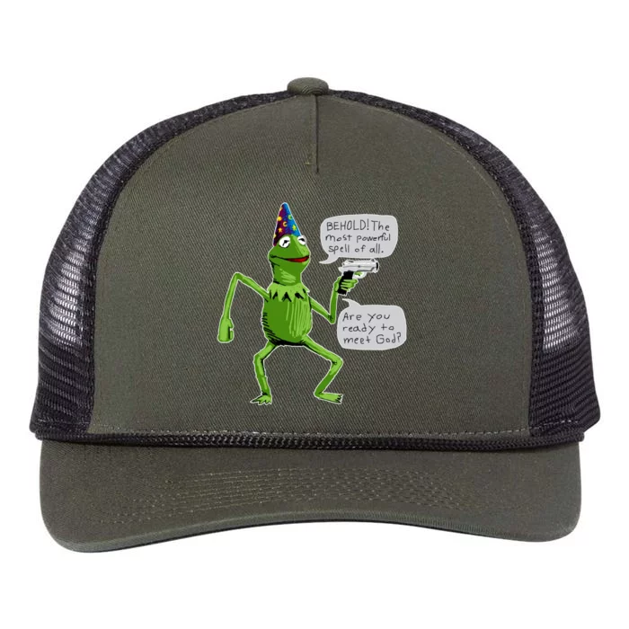 Funny Wizard Kermit Meme Retro Rope Trucker Hat Cap