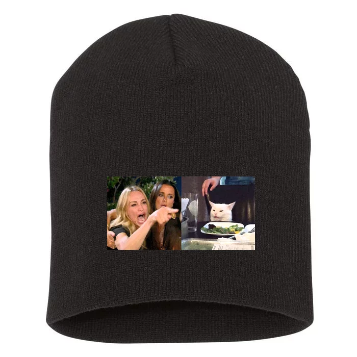 Funny Woman Yelling At Cat Meme Short Acrylic Beanie