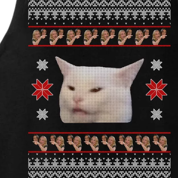 Funny Woman Yelling At Cat Meme Ugly Christmas Ladies Tri-Blend Wicking Tank