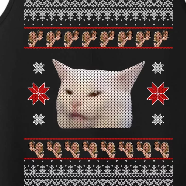 Funny Woman Yelling At Cat Meme Ugly Christmas Performance Tank