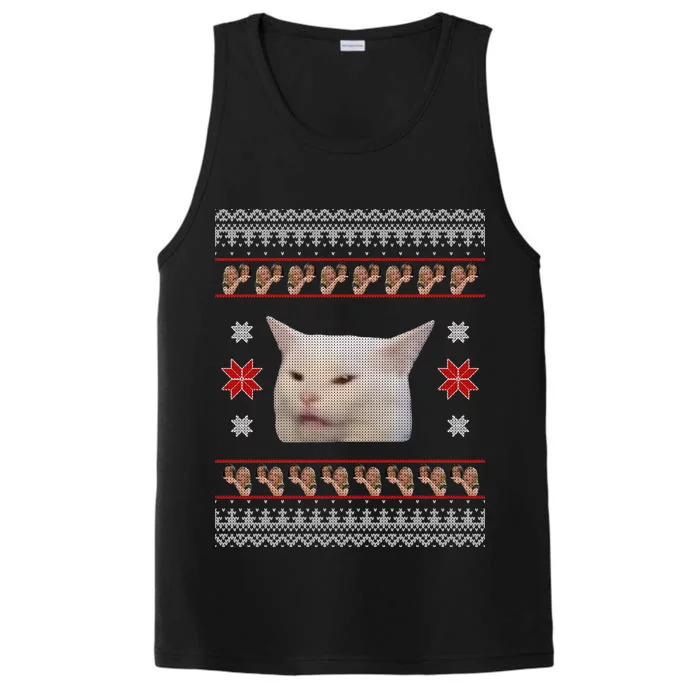 Funny Woman Yelling At Cat Meme Ugly Christmas Performance Tank