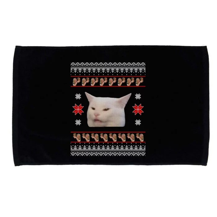 Funny Woman Yelling At Cat Meme Ugly Christmas Microfiber Hand Towel