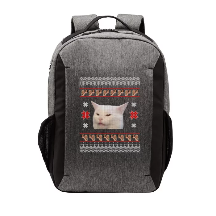 Funny Woman Yelling At Cat Meme Ugly Christmas Vector Backpack