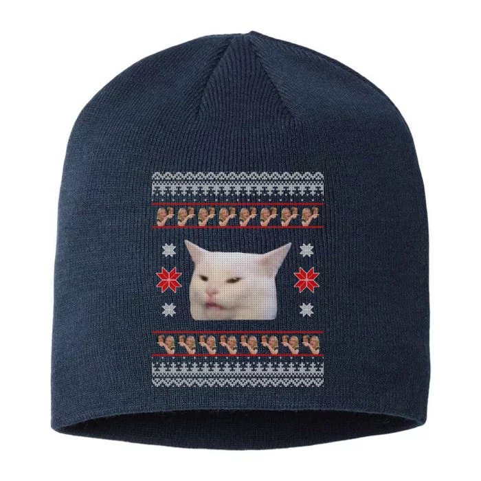 Funny Woman Yelling At Cat Meme Ugly Christmas 8 1/2in Sustainable Knit Beanie