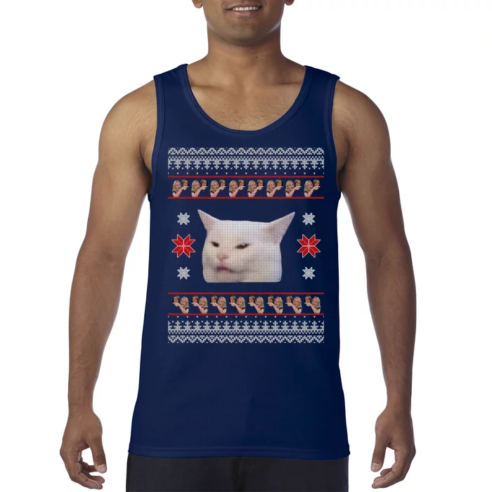 Funny Woman Yelling At Cat Meme Ugly Christmas Tank Top