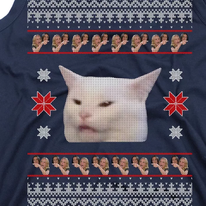 Funny Woman Yelling At Cat Meme Ugly Christmas Tank Top