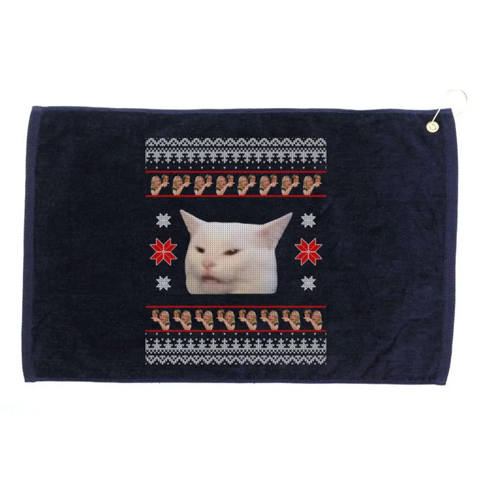 Funny Woman Yelling At Cat Meme Ugly Christmas Grommeted Golf Towel