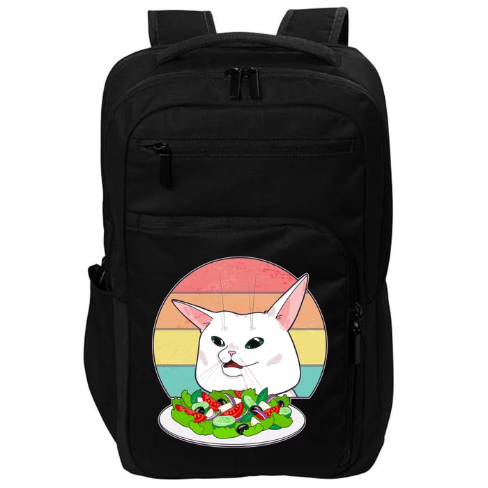 Funny Woman Yelling at Table Cat Meme Impact Tech Backpack