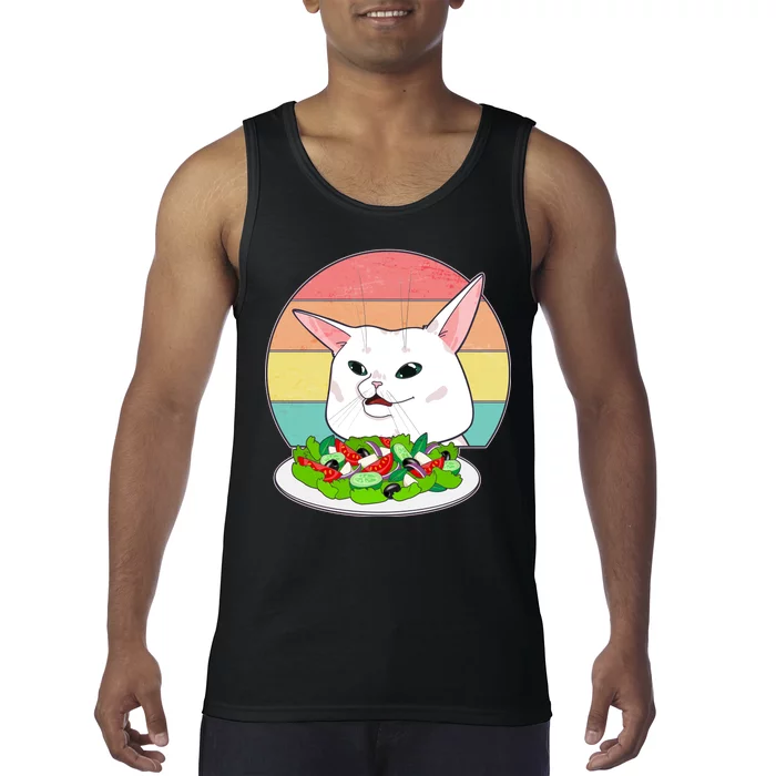 Funny Woman Yelling at Table Cat Meme Tank Top