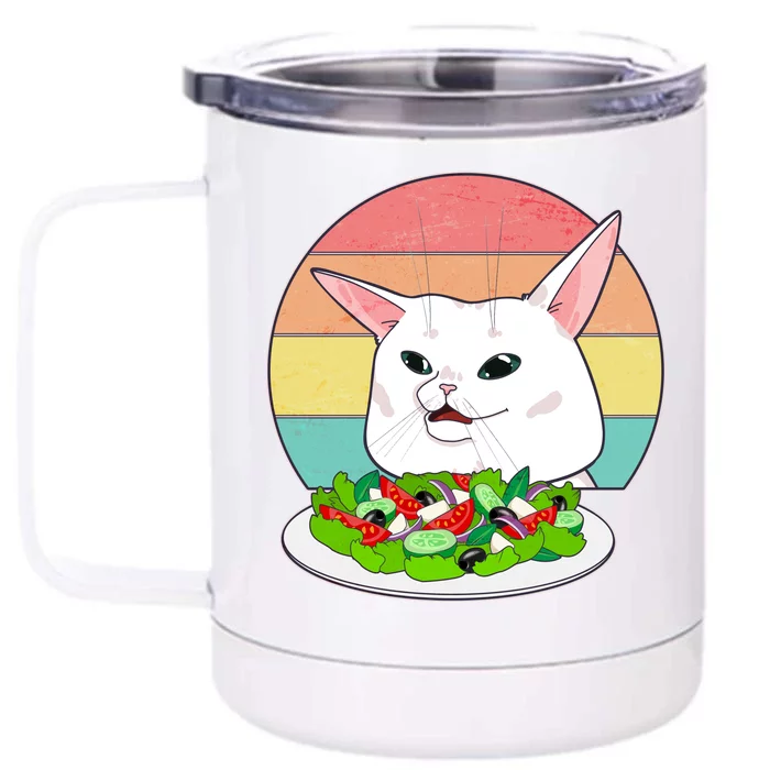 Funny Woman Yelling at Table Cat Meme Front & Back 12oz Stainless Steel Tumbler Cup