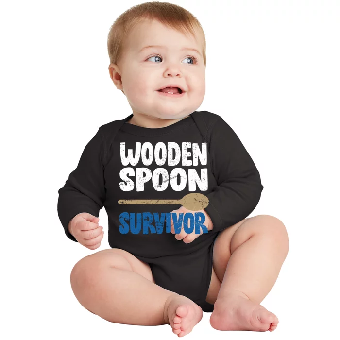 Funny Wooden Spoon Survivor Distressed Baby Long Sleeve Bodysuit