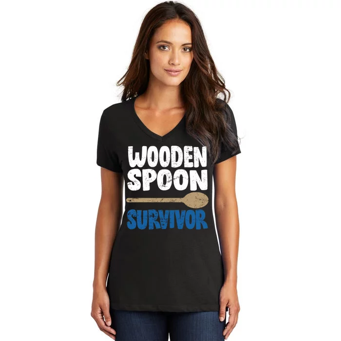 Funny Wooden Spoon Survivor Distressed Women's V-Neck T-Shirt