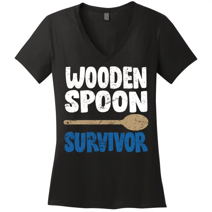 Funny Wooden Spoon Survivor Distressed Women's V-Neck T-Shirt