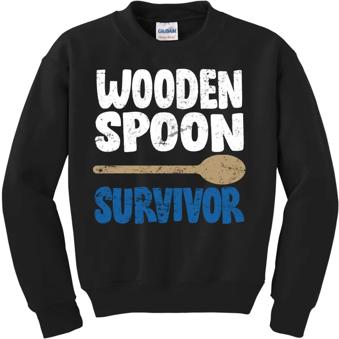 Funny Wooden Spoon Survivor Distressed Kids Sweatshirt