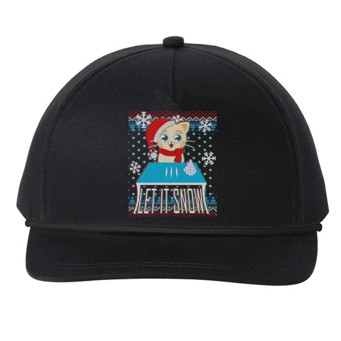 Funny X-Mas Let It Snow Cat Ugly Christmas Sweater Snapback Five-Panel Rope Hat