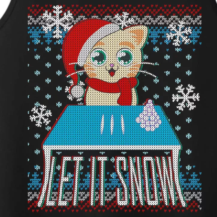 Funny X-Mas Let It Snow Cat Ugly Christmas Sweater Performance Tank