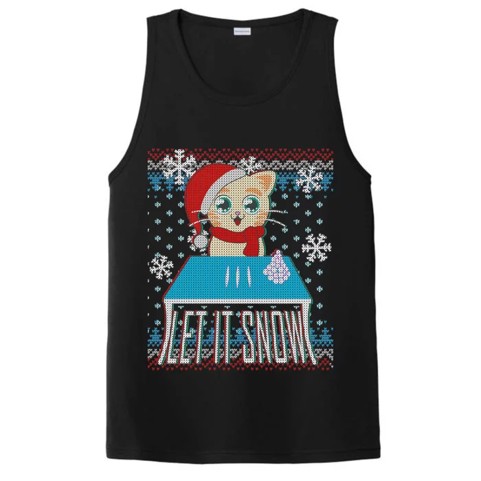 Funny X-Mas Let It Snow Cat Ugly Christmas Sweater Performance Tank