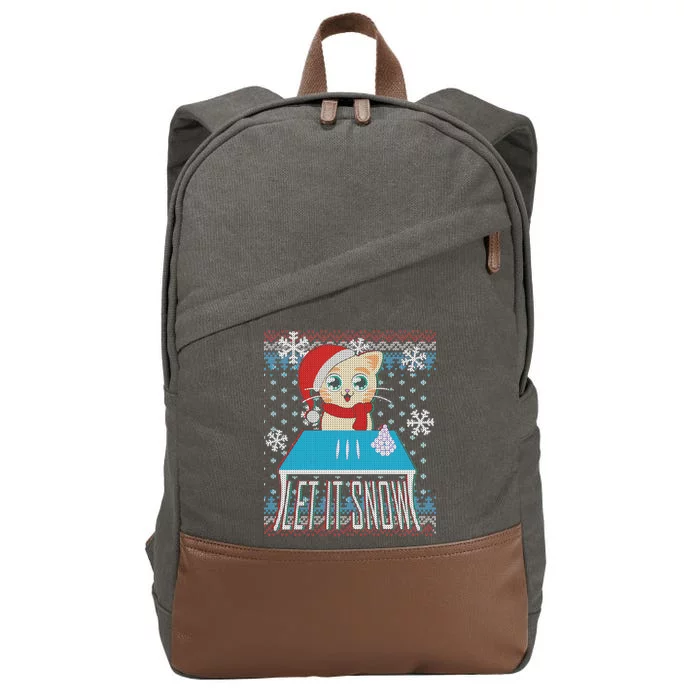 Funny X-Mas Let It Snow Cat Ugly Christmas Sweater Cotton Canvas Backpack