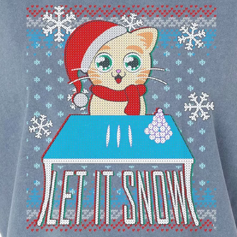 Funny X-Mas Let It Snow Cat Ugly Christmas Sweater Garment-Dyed Women's Muscle Tee