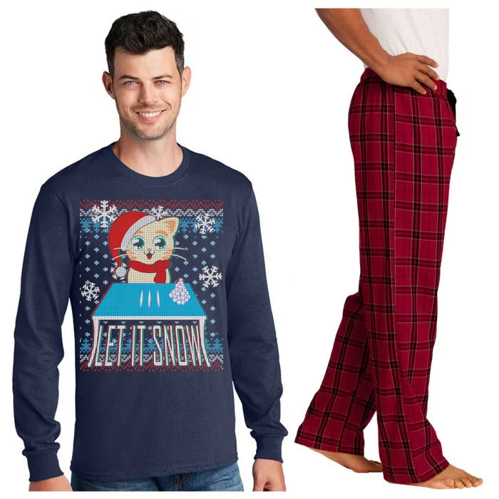 Funny X-Mas Let It Snow Cat Ugly Christmas Sweater Long Sleeve Pajama Set